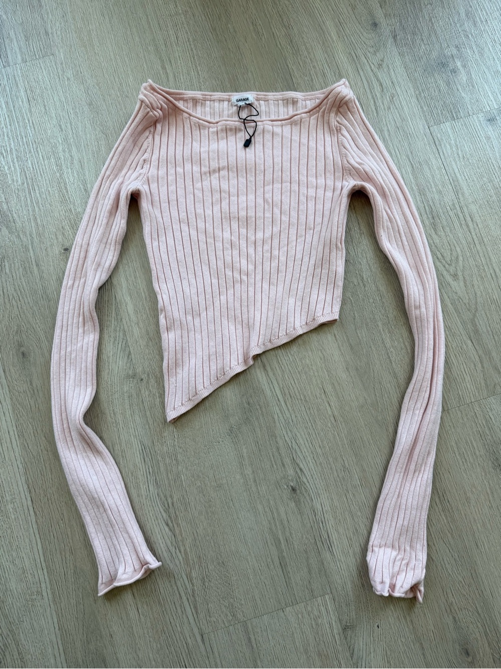 Garage Light Pink Ribbed Asymmetric Long Sleeve Top